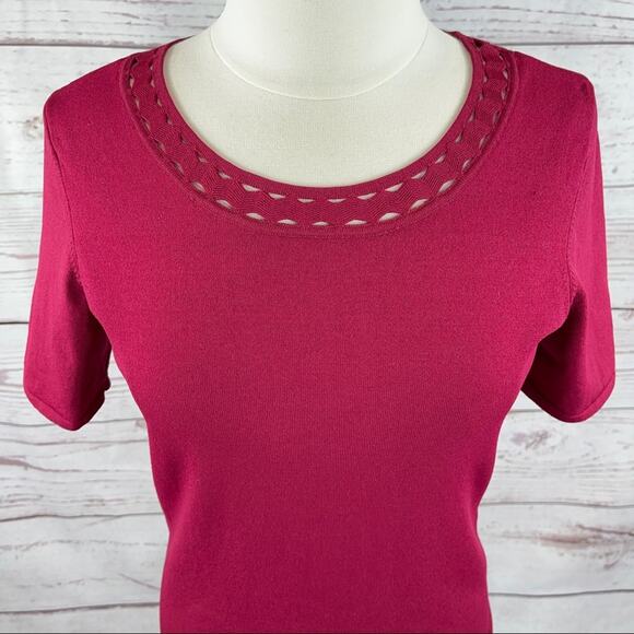 WHBM raspberry color top with unique neckline - Picture 2 of 10
